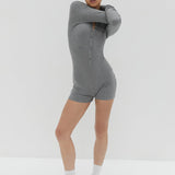 Button Ribbed Romper - Grey