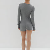 Button Ribbed Romper - Grey