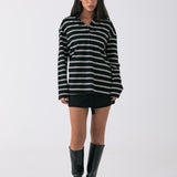 Striped Polo Long Sleeve - Black