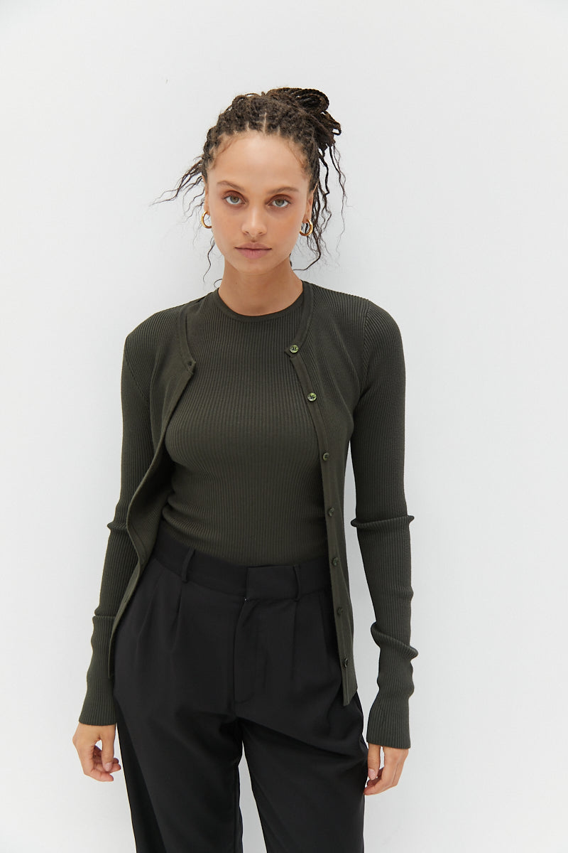 Knit Charlotte Cardigan - Khaki Green