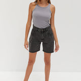 3/4 Frayed Denim Shorts - Vintage Black