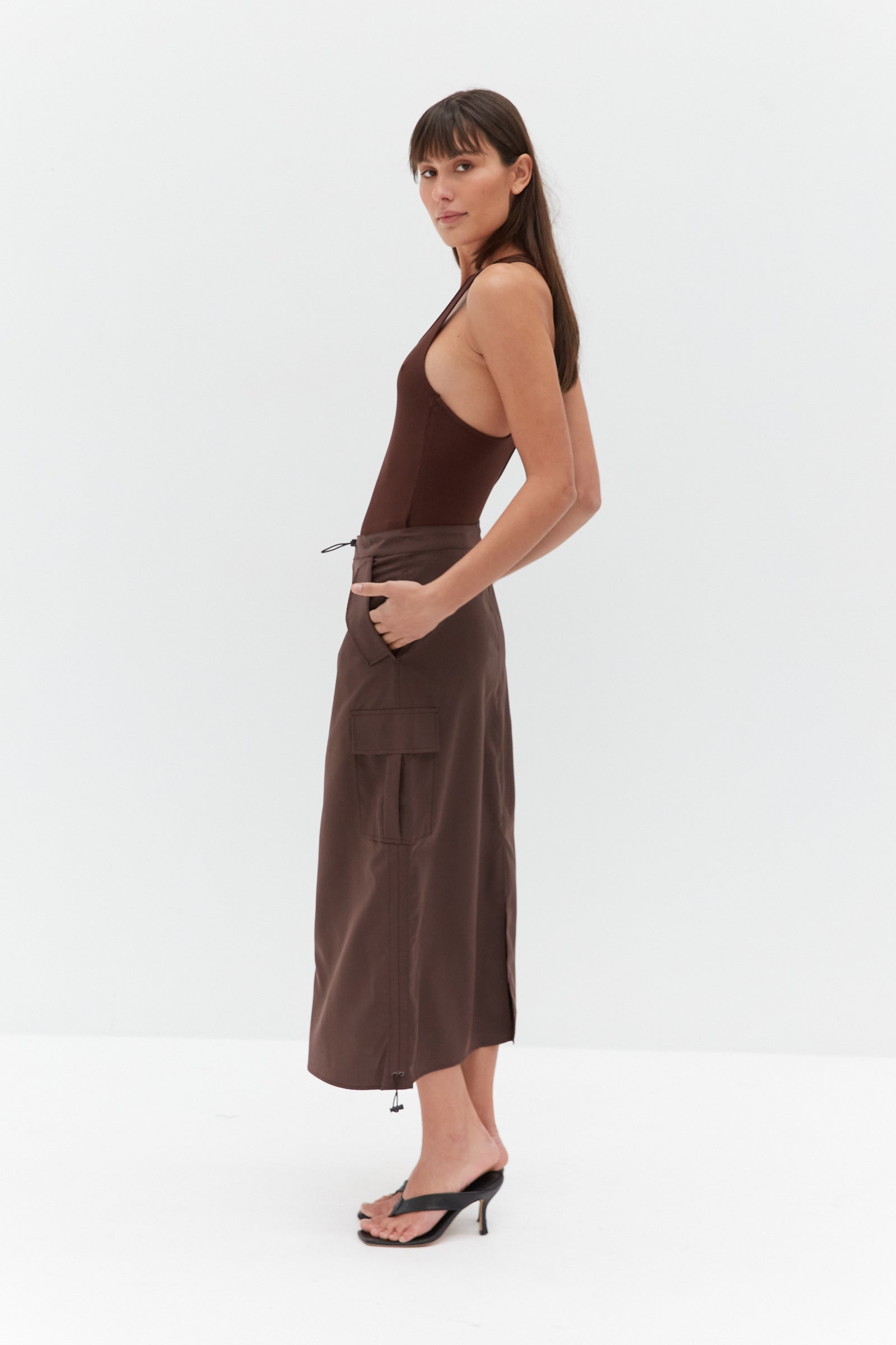 Chocolate Brown Skirt - High Waisted Midi Skirt - Cargo Skirt - Lulus