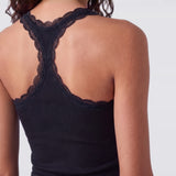 Lace Trim Tank Black - close up 2 view