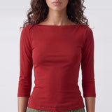 Elle Boat Neck Top Red - close up 1 view