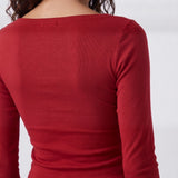 Elle Boat Neck Top Red - close up 2 view