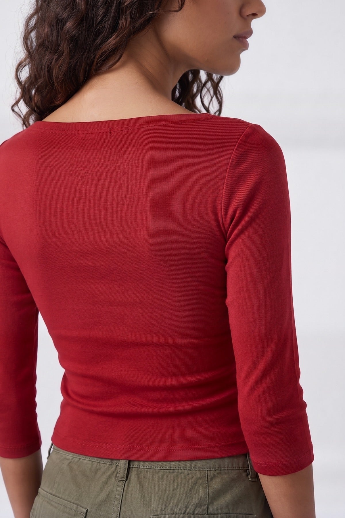 Elle Boat Neck Top Red - close up 2 view
