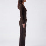 Lia Lace V Top Chocolate - side view