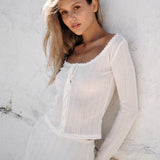 Pointelle Long Sleeve Top - White