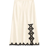 Serena Satin Lace Trim Skirt - Ivory