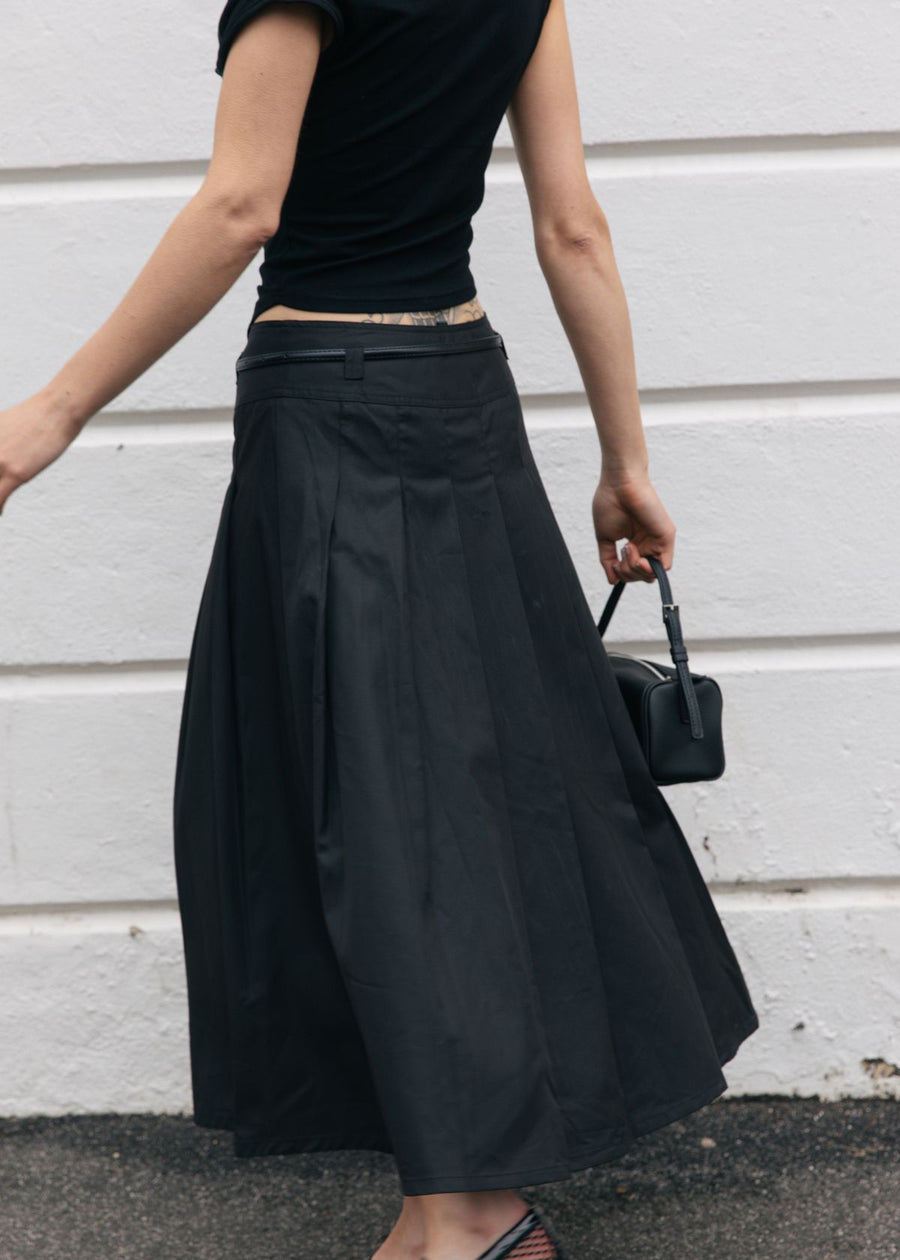 Helena Belted Long Skirt - Black