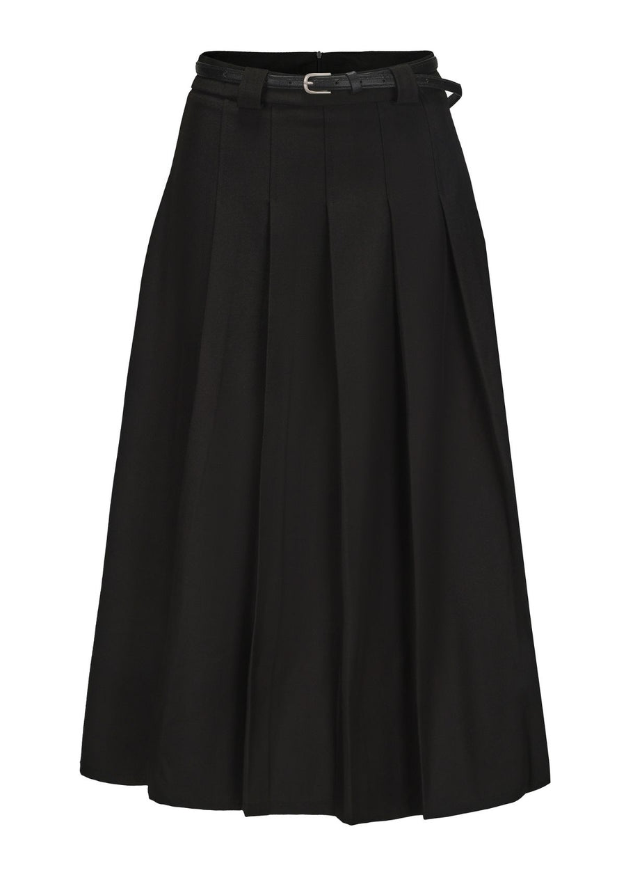 Helena Belted Long Skirt - Black