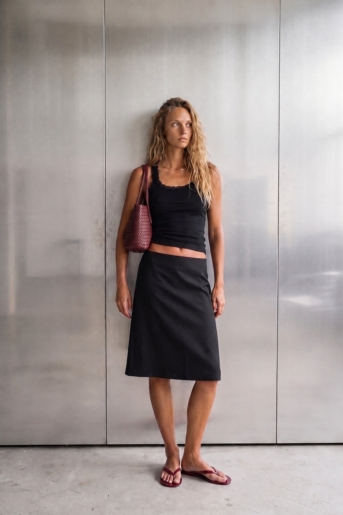 Lace Trim Tank Black - worn, behind the scenes