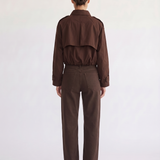 Back view of the Darcy brown cropped trench coat