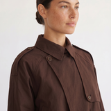 Darcy brown cropped trench coat, full-length front view
