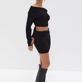 Kenza Button Down Skirt - Black