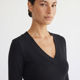 Back view of the Margaux black deep V henley top