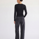 Margaux black deep V henley top, three-quarter view