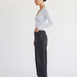 Margaux baby blue deep v henley top, side view