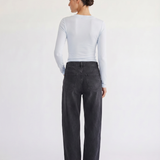 Margaux baby blue deep v henley top, three-quarter view