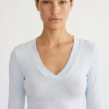 Margaux baby blue deep v henley top, fabric detail