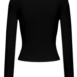 V Neck Long Sleeve Top - Black