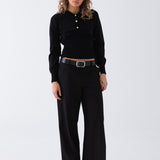 Isla Knit Polo Top - Black