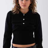 Isla Knit Polo Top - Black