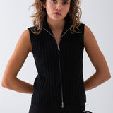 Riley Knit Zip Vest - Black