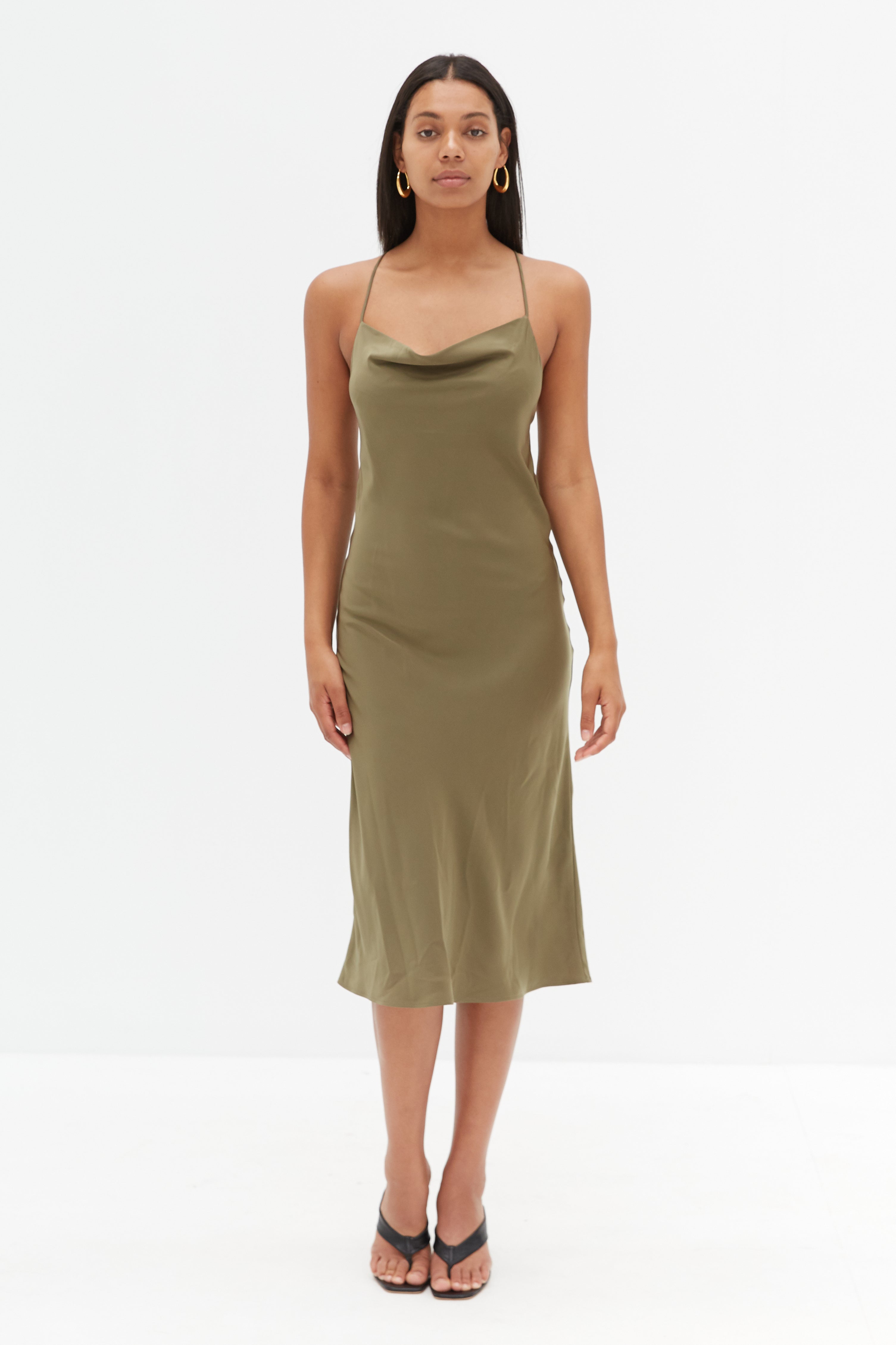 Cross Back Slip Dress - Khaki