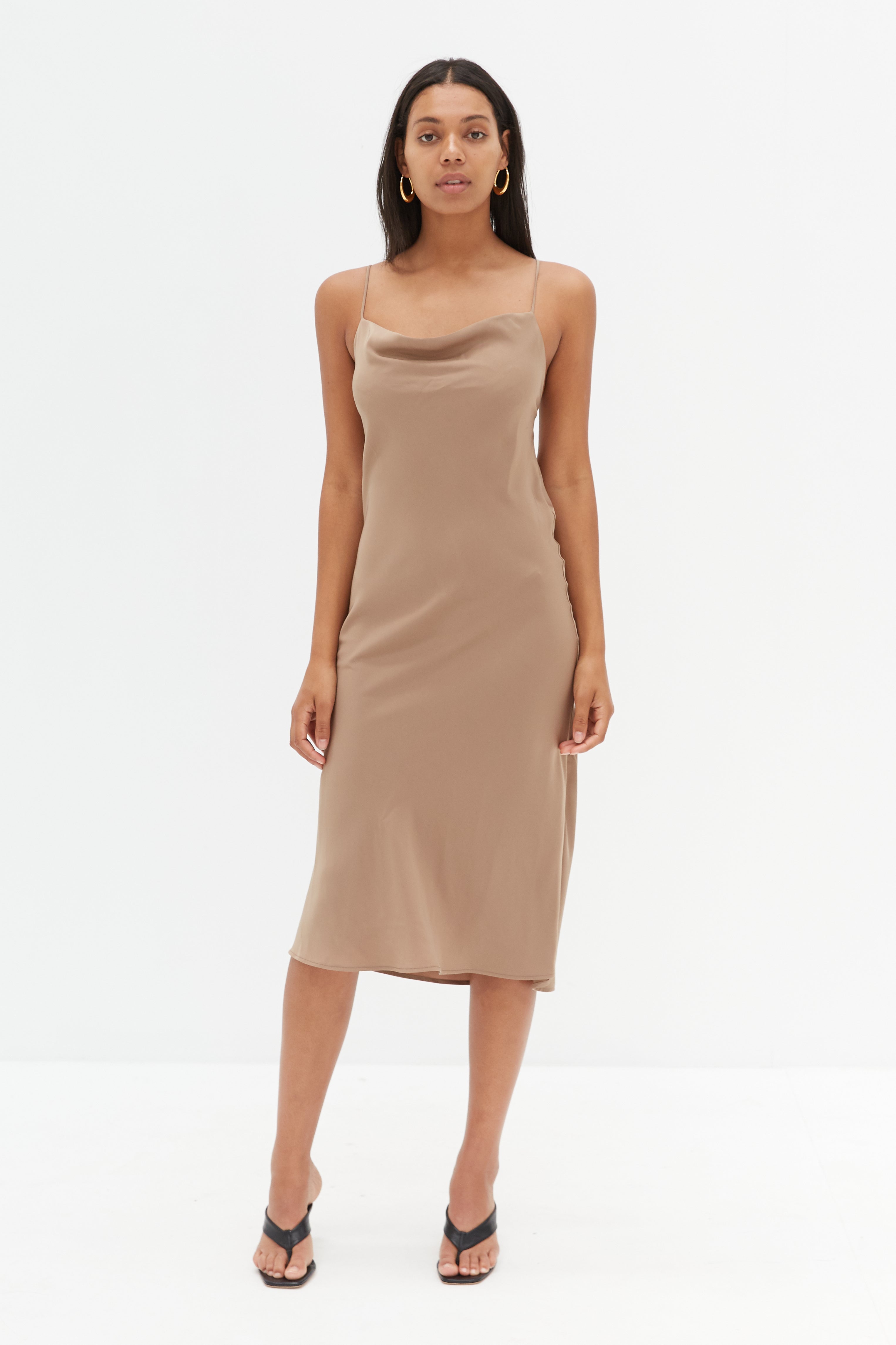 Cross Back Slip Dress - Taupe