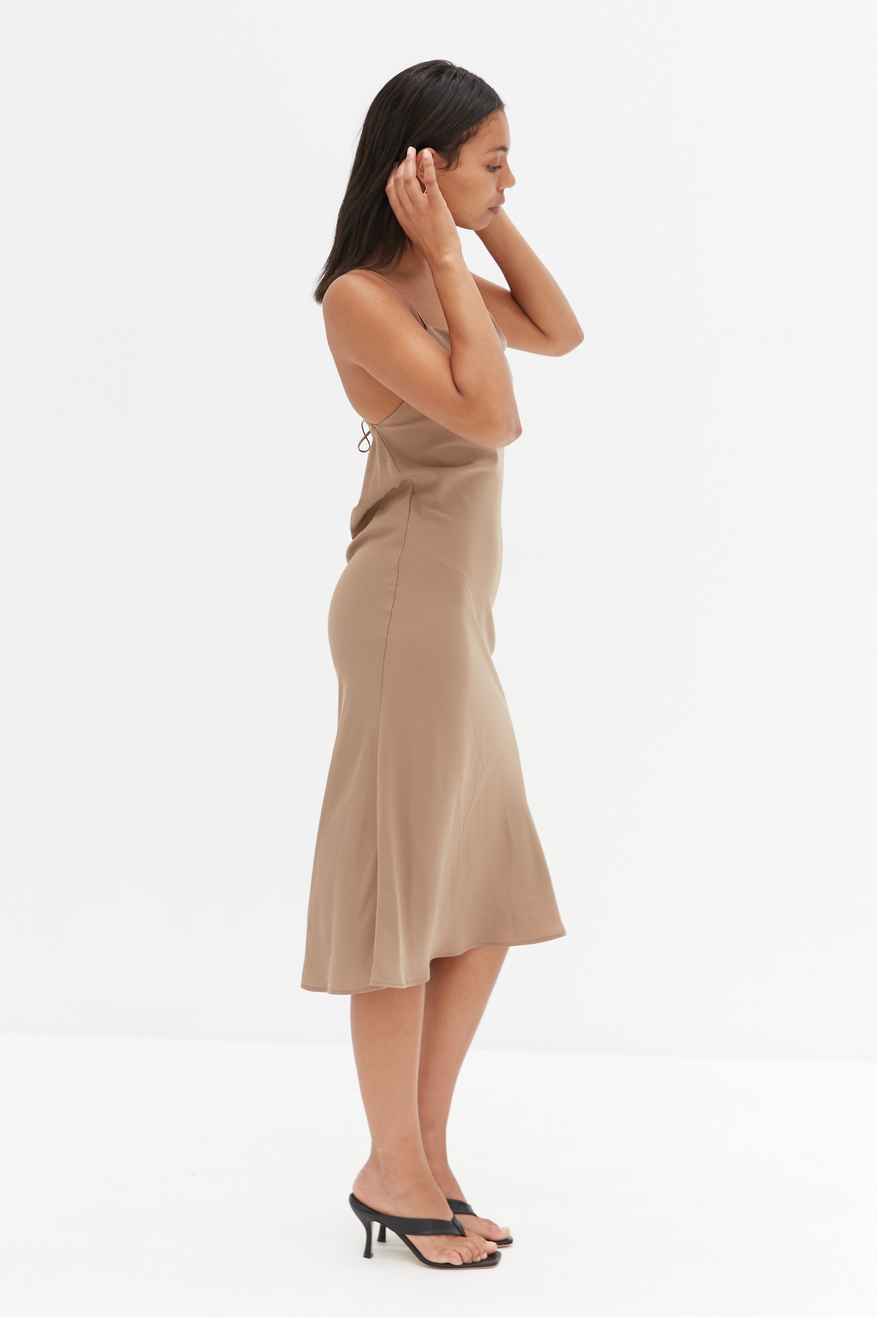 Cross Back Slip Dress - Taupe