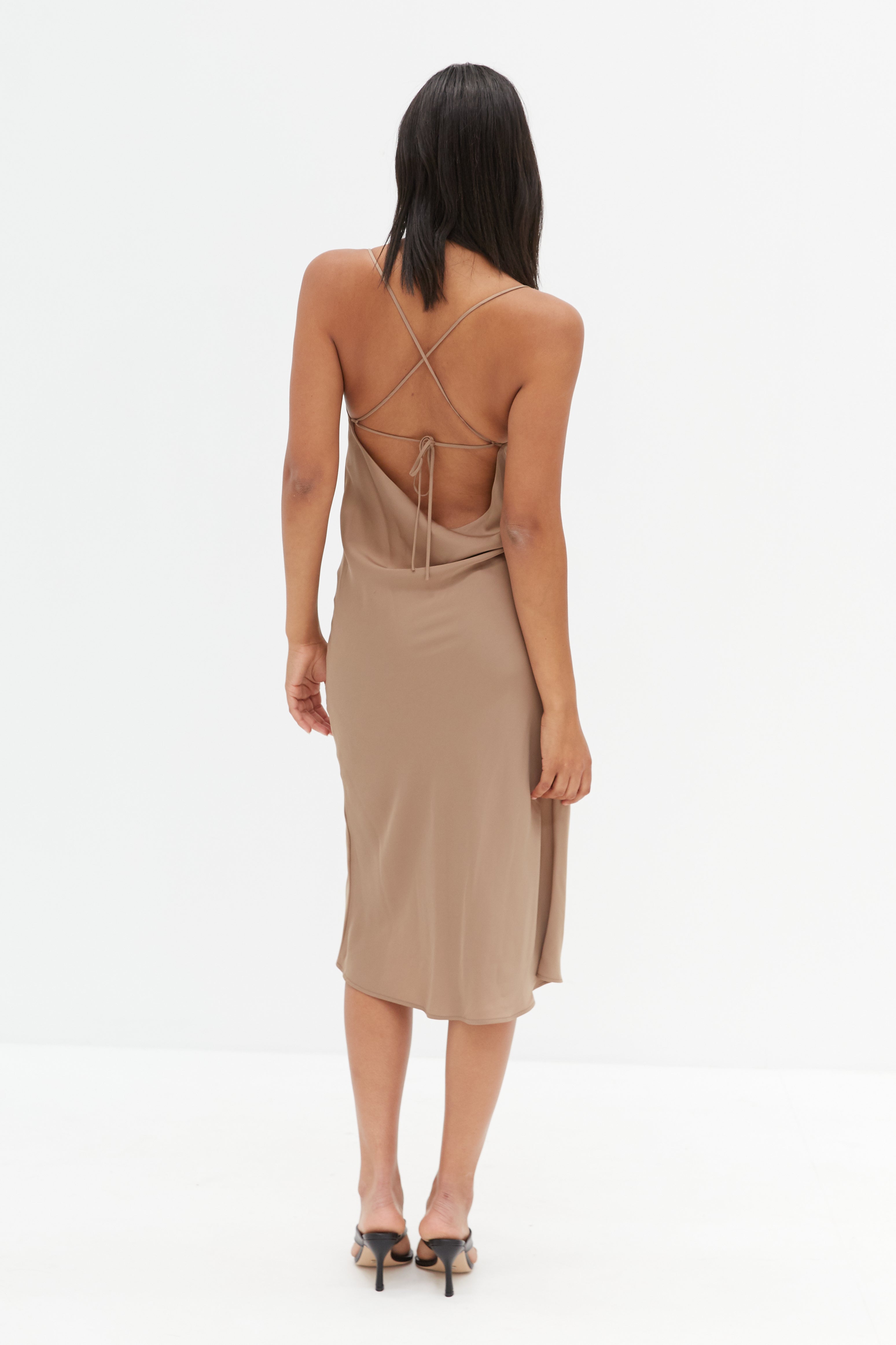 Cross Back Slip Dress - Taupe