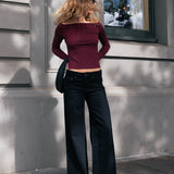 Off The Shoulder Long Sleeve Top - Mauve