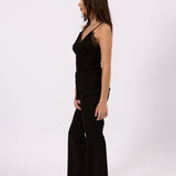 Isla black lace trim cami, side view