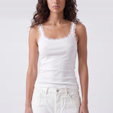 Lace Trim Tank White - close up 1 view
