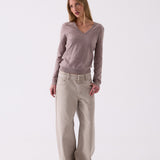 Anouk V-Neck Knit in Beige – front view