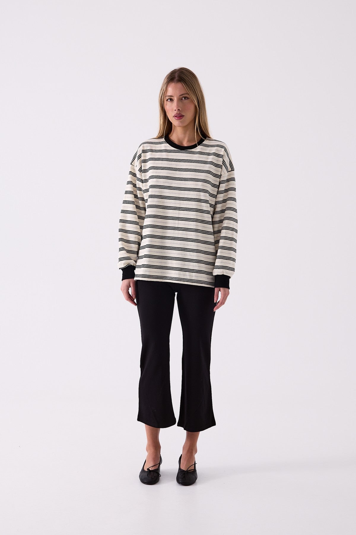 Billie Stripe Long Sleeve in Cream – front view