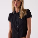 Colette Puff Sleeve Blouse in Black – close up detail