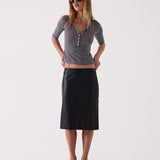 Esme Leather Midi Skirt in Black – front view