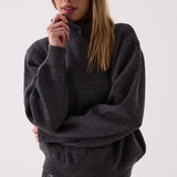 Frankie Hooded Knit in Charcoal – close up detail