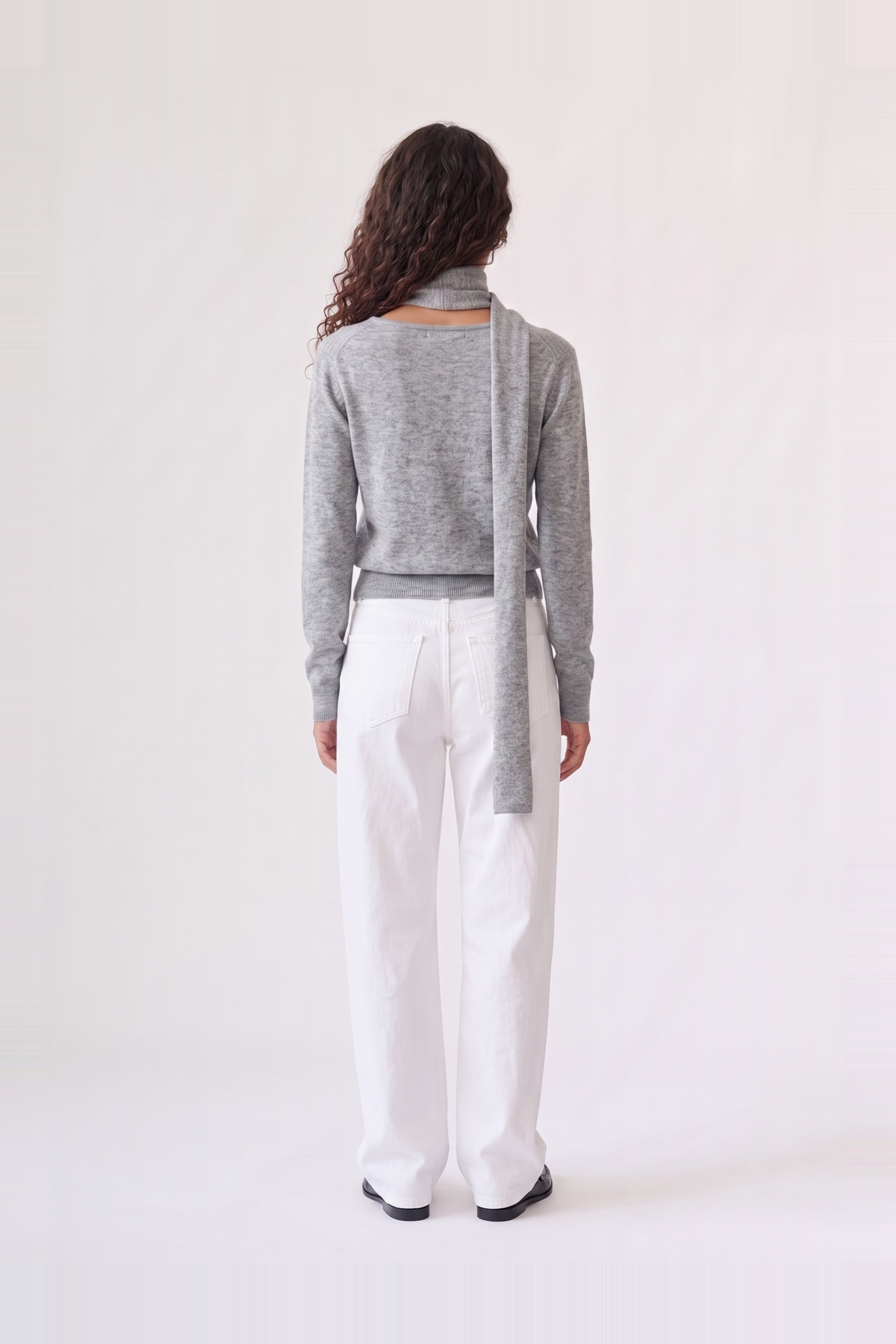 Wren Top in light grey — back view of the soft knit long-sleeve top