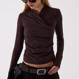 Juno Wrap Top in Chocolate – close up detail