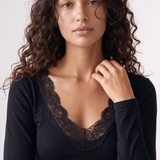 Lia Lace Trim Long Sleeve Top - Black
