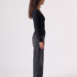 Lia Lace Trim Long Sleeve Top - Black
