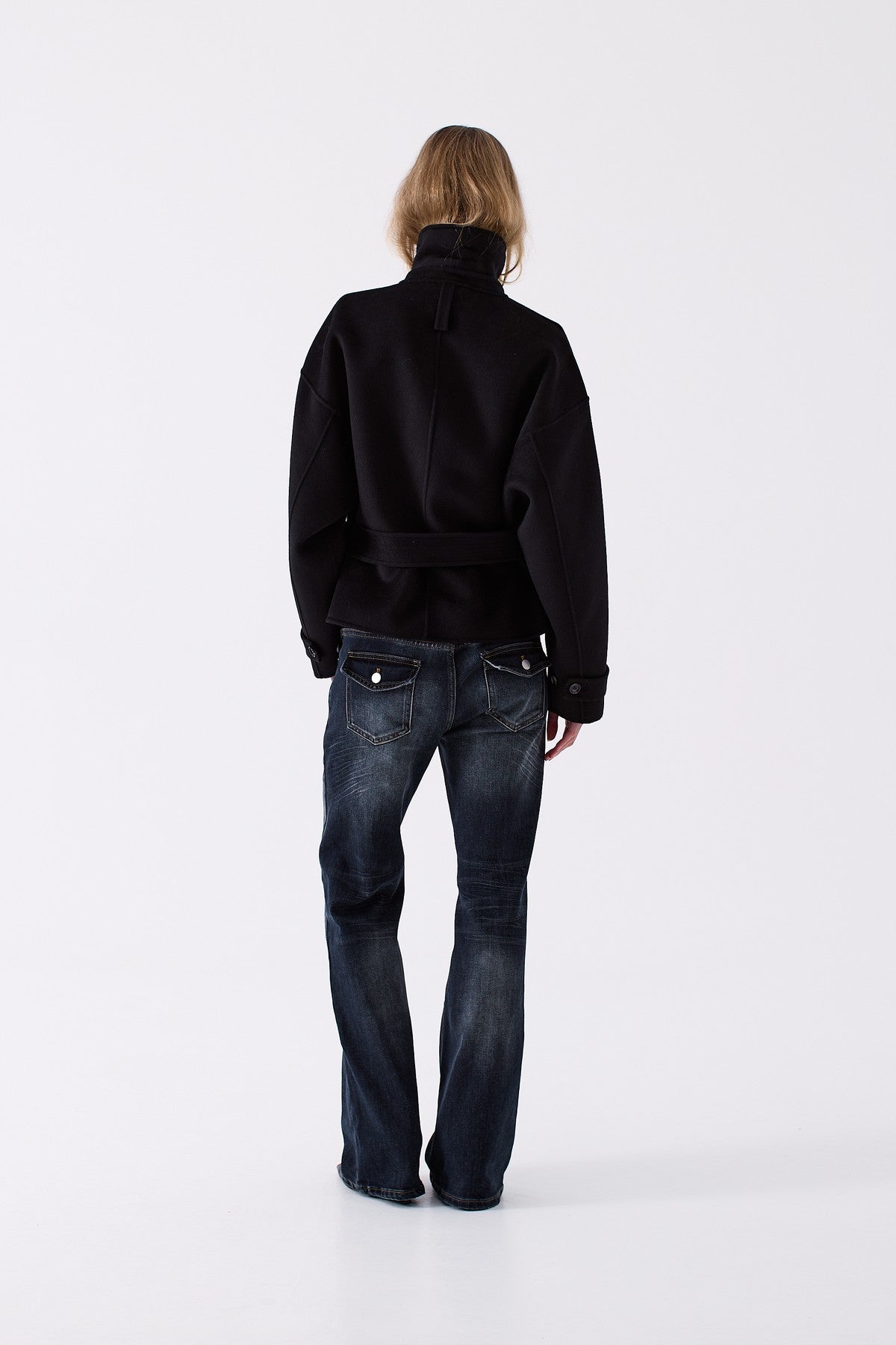 Odette Belted Wool Coat in Black – back view