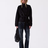 Odette Belted Wool Coat in Black – front view