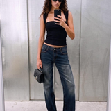 Remi Low Front Top Black - worn, behind the scenes